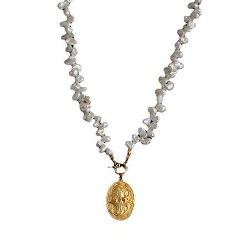 Oval Goddess Gold Coin Pearl Necklace and Earrings (Purchase Individually) - Zafari Studio Jewelry